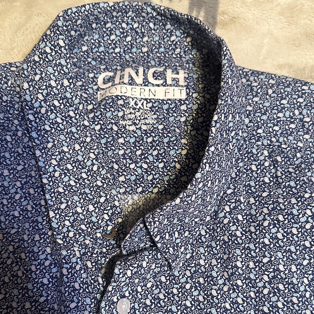 Cinch Men's Patterned Blue Button Down Shirt 100% cotton